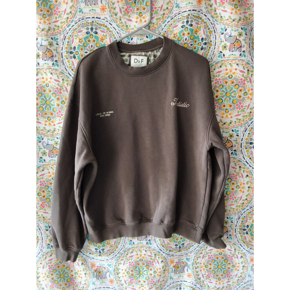 Denim & Flower Ricky Singh Relaxed Fit Embroider Sweatshirt Mens SMALL Gray Soft